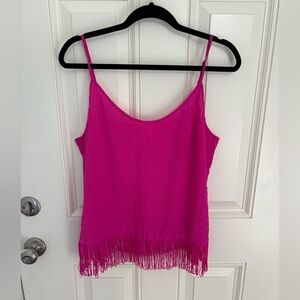 Lilly Pulitzer Naeem Tank Top Cami with Fringe in Pink Size Large